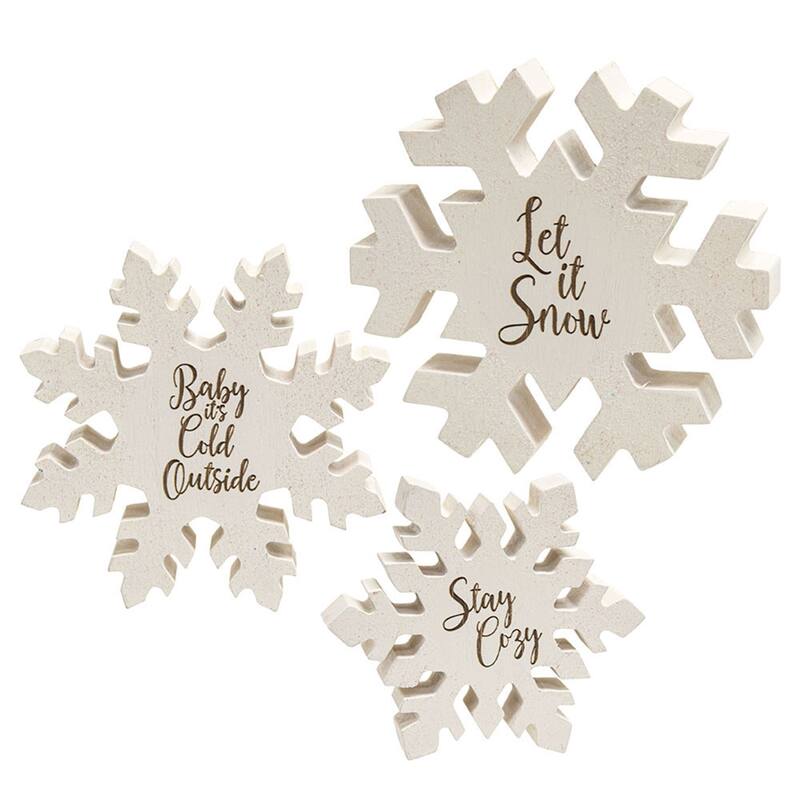 3/set Reversible Stay Cozy Chunky Glitter Snowflake Sitters