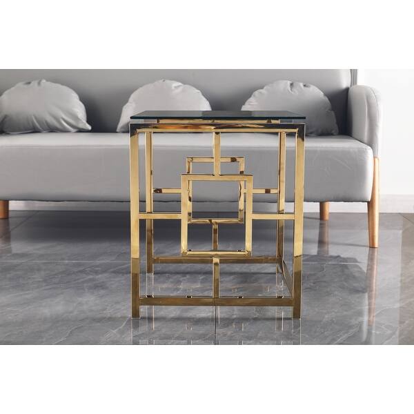 3Pieces Gold Square Nesting Glass End Tables Small Coffee Table Set