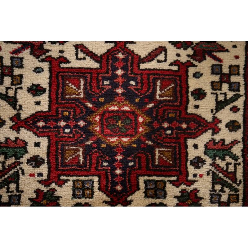 Tribal Gharajeh Persian Runner Rug Handmade Beige Wool Carpet - 2'7"x 9'7"