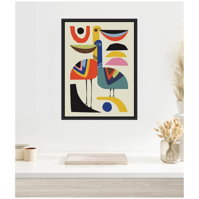 Kate and Laurel Sylvie Pelican Love Framed Canvas by Rachel Lee