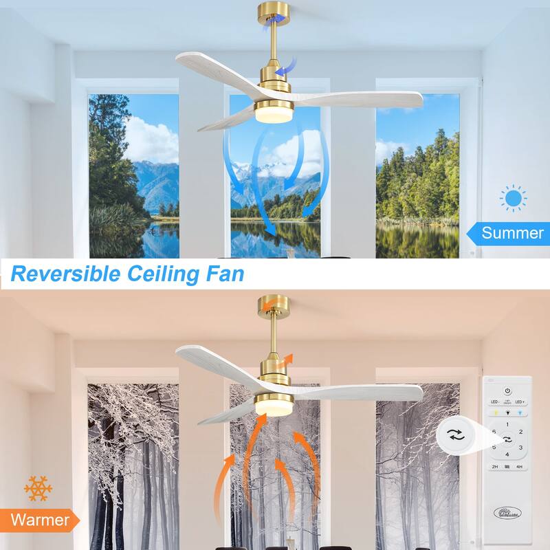 Sofucor 52" Indoor Wood Ceiling Fan Light with Remote, Integrated Light Optional