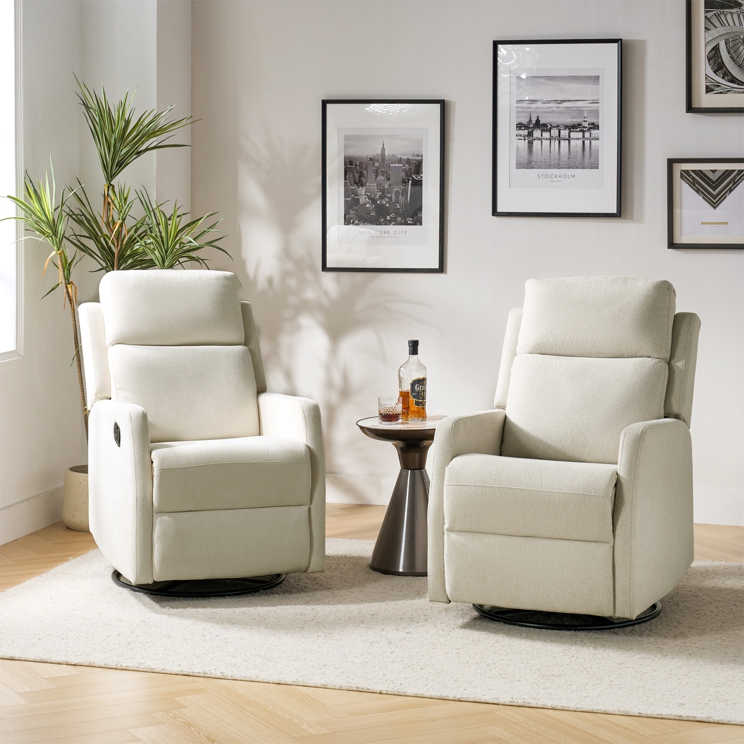 HULALA HOME Julian Modern Swivel Rocker Manual Recliner with Adjustable Headrest Set of 2