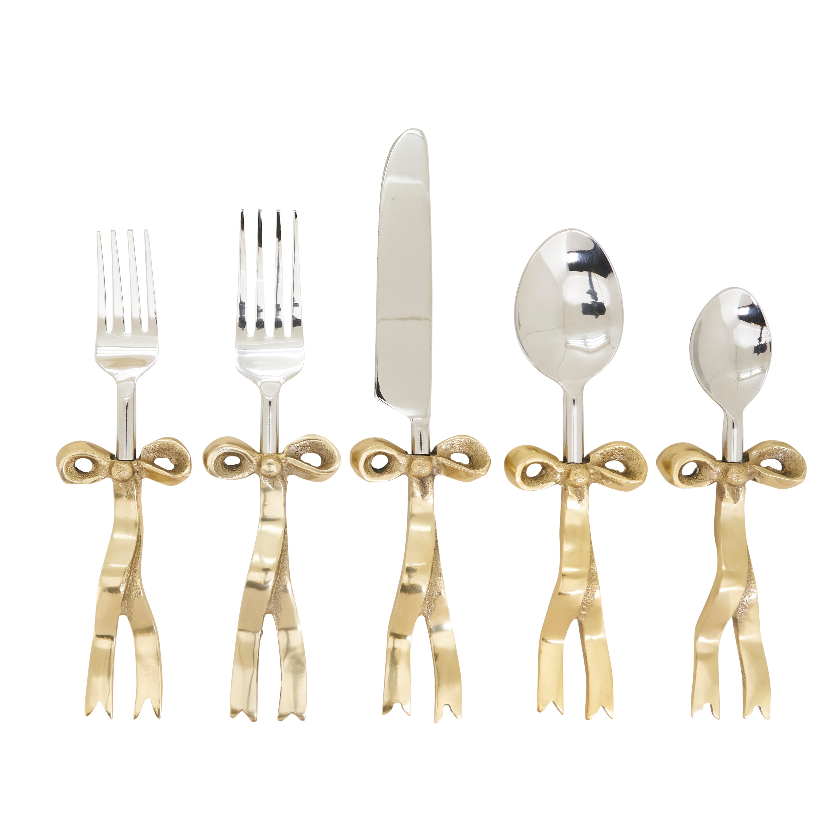 Bow Handle Flatware Set of 5 - Stainless Steel Dining Utensils for Table Settings and Entertaining