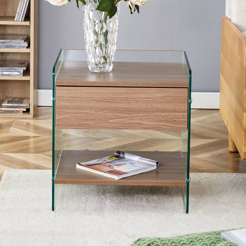 Bedside Table With Drawers With Tempered Glass Legs