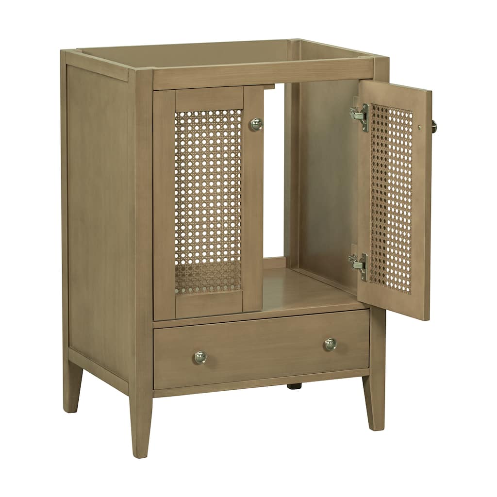 24" Bathroom Vanity without Sink,Base Only,Rattan Cabinet with Doors and Drawer,Solid Frame and MDF Board