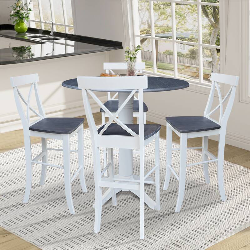 42" Round Top Dual Drop Leaf Pedestal Table with Stools