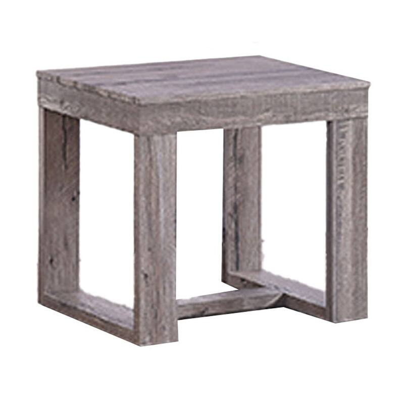 Knic Side End Table, 24 Inch, Gray Square Wood Top, Double Pedestal