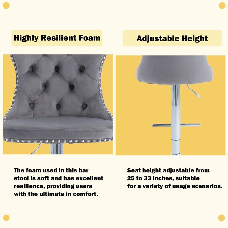 Velvet Upholstered Nailheads Tufted Swivel Bar Stools (Set of 6)