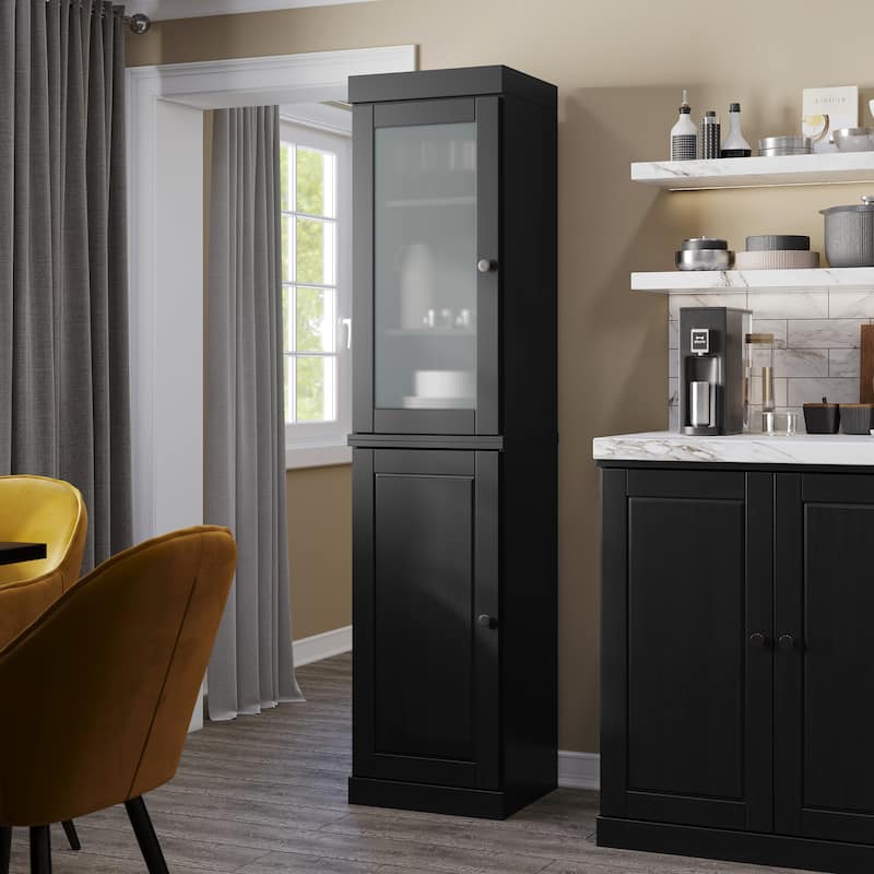 100% Solid Wood 16.5" Kitchen Pantry Cabinet with Doors by Palace Imports - Black - Frosted Glass-Solid