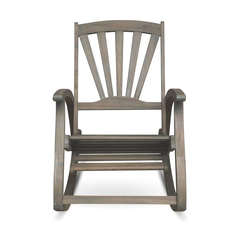 Outdoor Wood Rocking Chair with Retractable Footrests for Porch, Patio