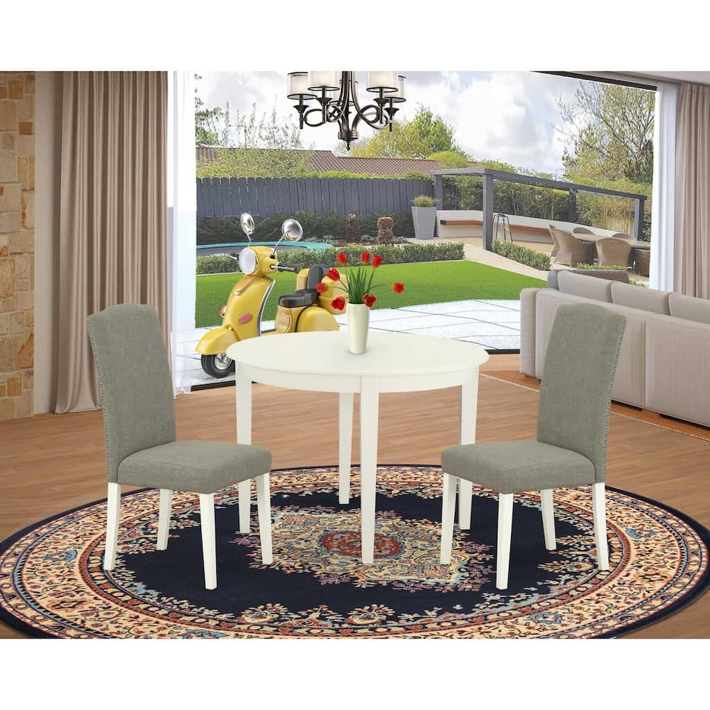 Boho Round Dining Set 3pc - 42" Table & 2 Chairs - Linen White Legs - Dark Shitake Fabric