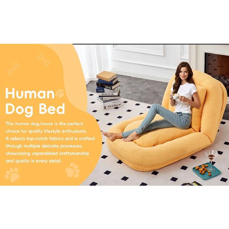 Folding Sofa Chair with 5 Adjustable Positions, Plush Floor Lounge Chair