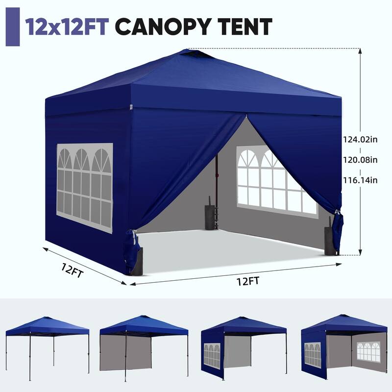 Ainfox 12x12 Pop Up Canopy Tent with 4 Sidewalls, Outdoor Beach Gazebos with 4 Sandbags