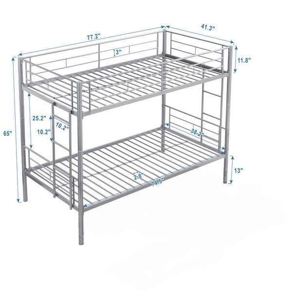 dimension image slide 0 of 3, Twin over Twin Size Metal Frame Bunk Bed