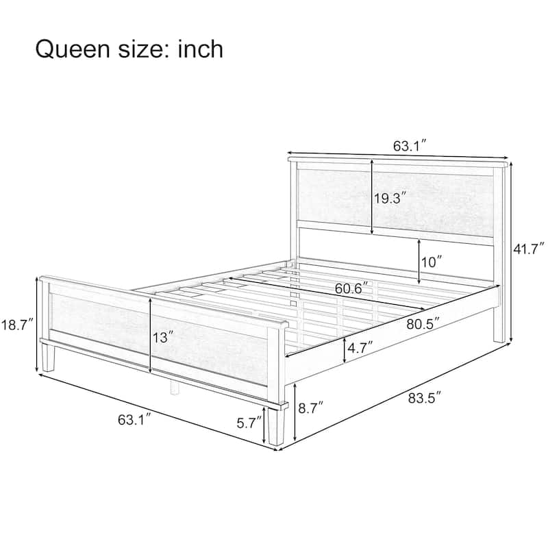 Wood Platform Bed Frame with Headboard, Wooden Panel Bed with Wood Slat Support and Under Bed Storage, No Box Spring Needed