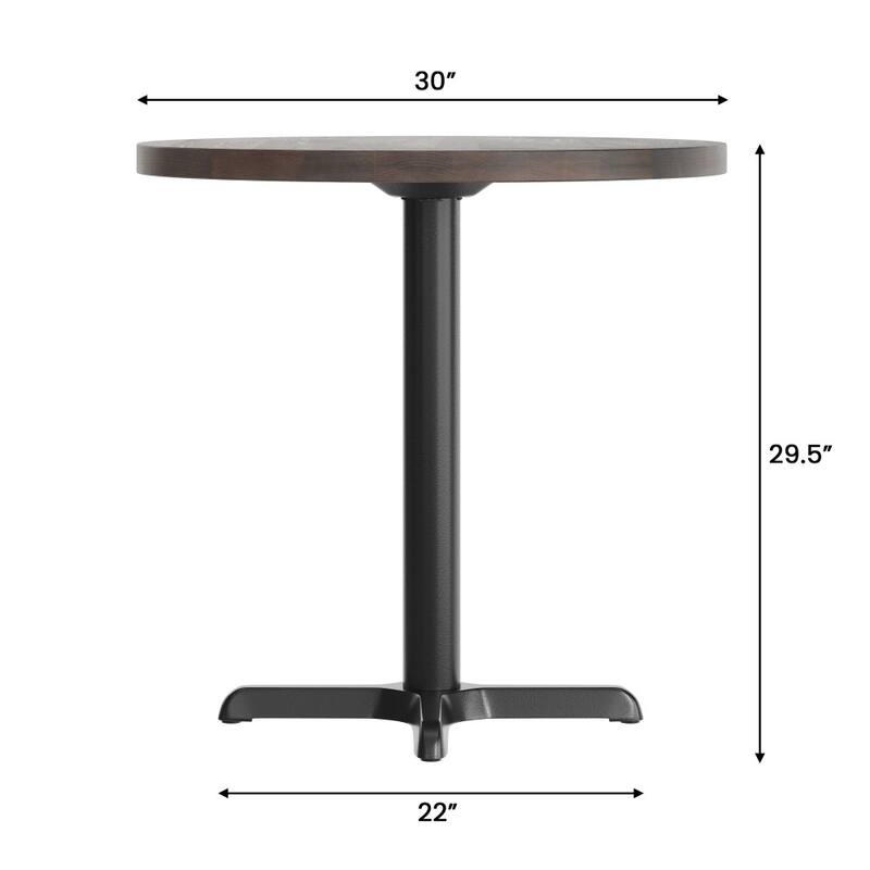 Round Solid Wood Commercial Tabletop with 22" x 22" Table Height X-Base - 30"W x 30"D x 29.5"H