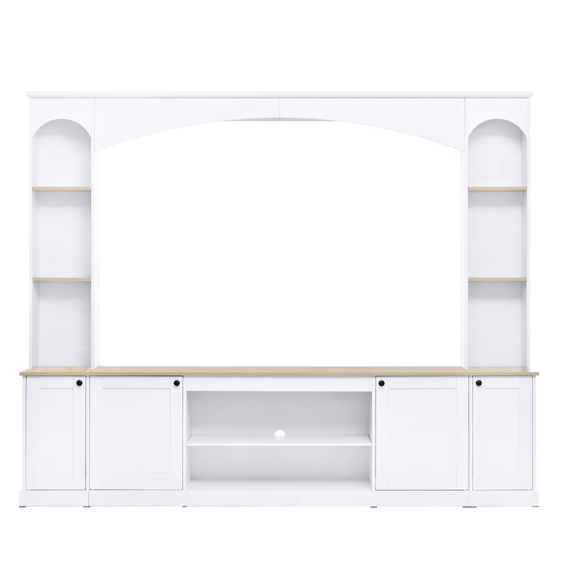 Arched Entertainment Center Wall Unit with Bookshelf & Storage Cabinet, TV Stand Media Console for TVs Up to 70"