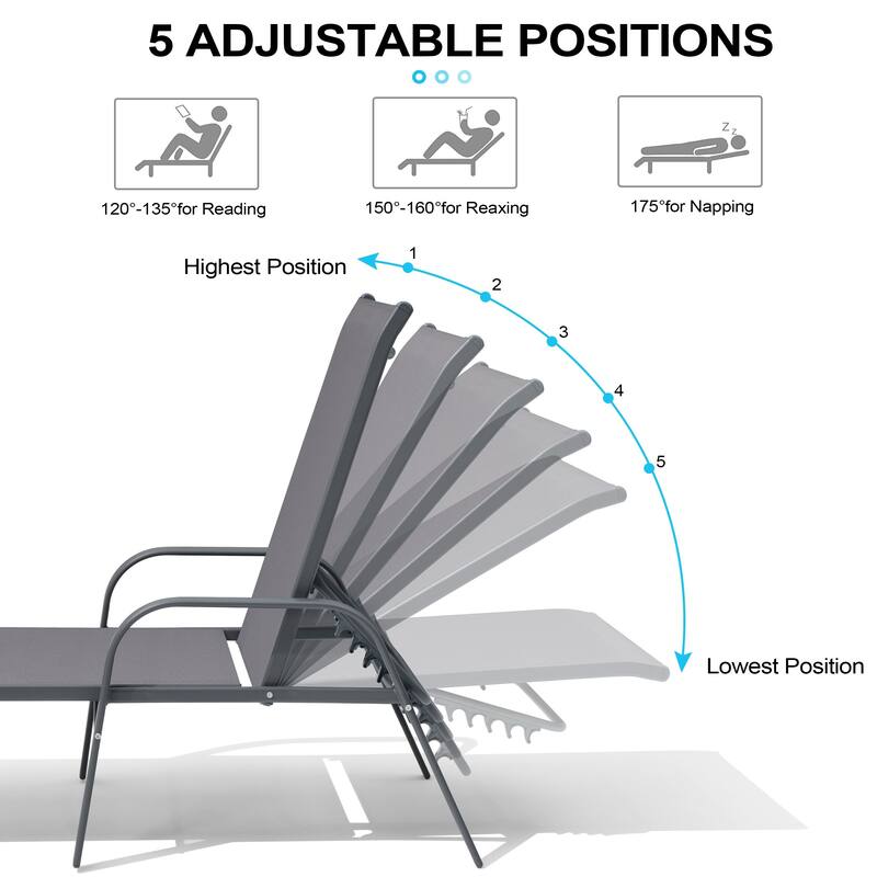 Set of 2/4 Outdoor Aluminum Chaise Lounge Chairs with Adjustable Backrest