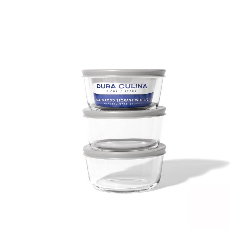 Glass Food Storage Containers Set - Round, 2-Cup (16oz) BPA-Free, Microwave & Oven Safe, Airtight Lids