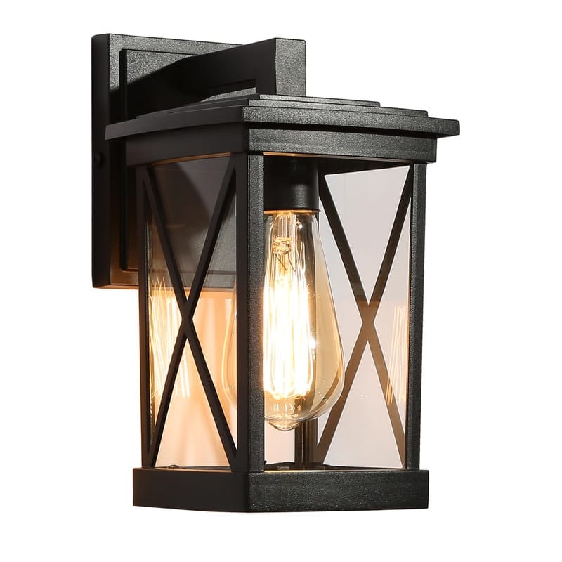 Bern 1-pack Modern Black X-shape Outdoor Wall Lantern Square Glass Wall Sconces - L 6" * W 7" * H 11"