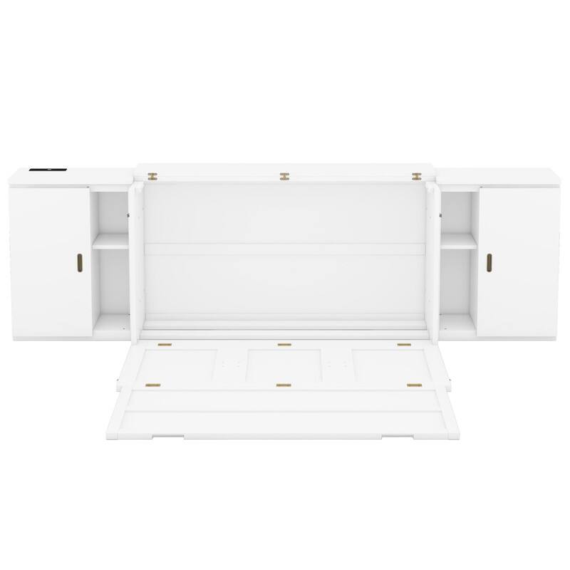 Murphy Bed with Shelves Queen Size, Wall Bed with Storage Cabinets and USB Ports