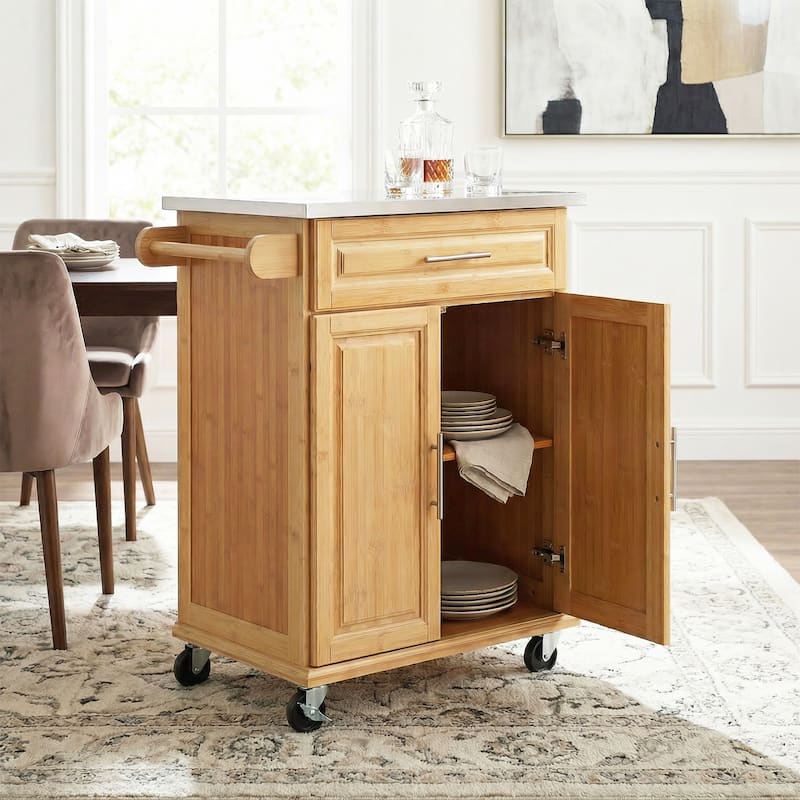 Christopher Knight Home - 29"W Bamboo Outdoor Kitchen Cart with Stainless Steel Top - Natural