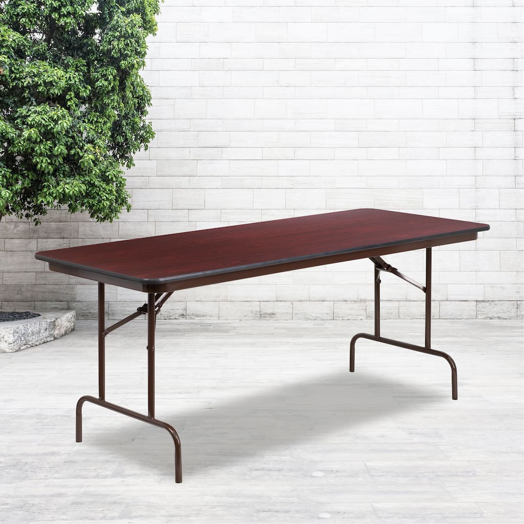 30" x 72" Rectangular Mahogany Melamine Laminate Folding Banquet Table - 30"W x 72"D x 30"H