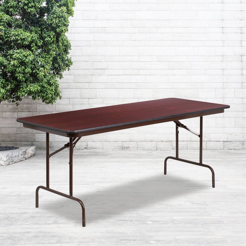 30" x 72" Rectangular Mahogany Melamine Laminate Folding Banquet Table - 30"W x 72"D x 30"H