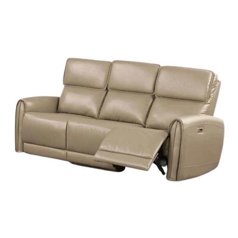 Sily Power Reclining Sofa, Beige Faux Leather, 81 Inch, USB Ports