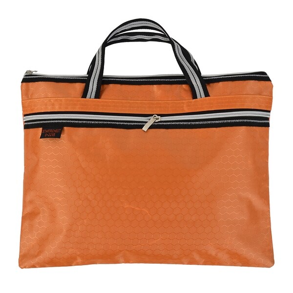 Shop Document File Nylon Hexagon Pattern A4 Zipper Closure Bag Tote Briefcase Orange - Free ...