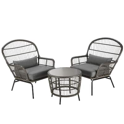 3-Piece Gray All Weather PE Wicker Furniture Set by National Tree Company - N/A