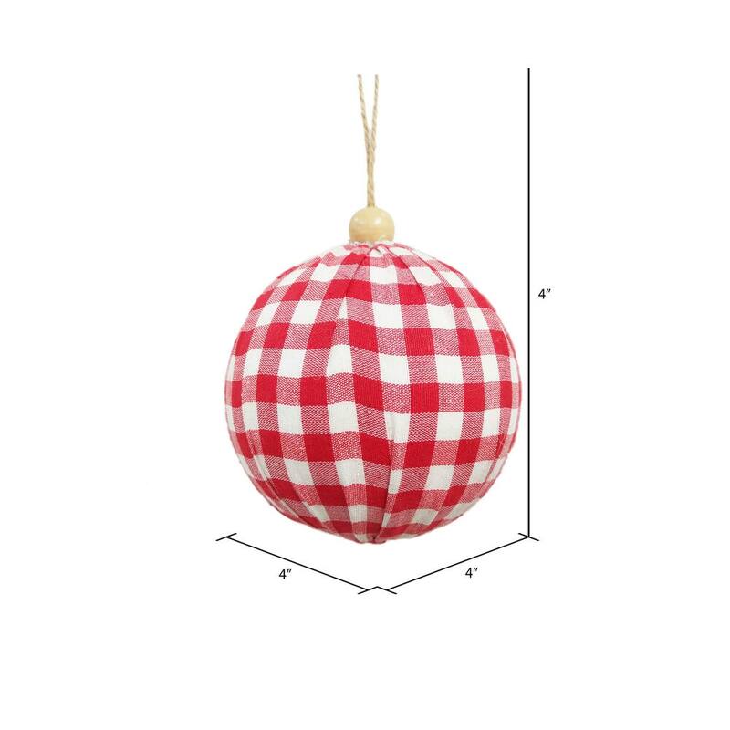 Vickerman 4" Red and White Plaid Cloth Ball Christmas Ornament, 4 pieces per box