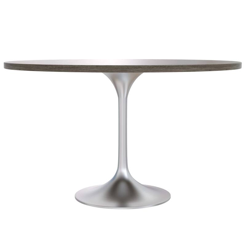 LeisureMod Verve 48" Round Dining Table with MDF Wood TableTop and Brushed Chrome Base for Kitchen & Dining Room