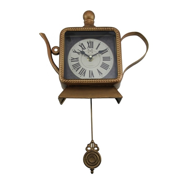 Tea Time Metallic Bronze Finish Teapot Pendulum Wall Clock