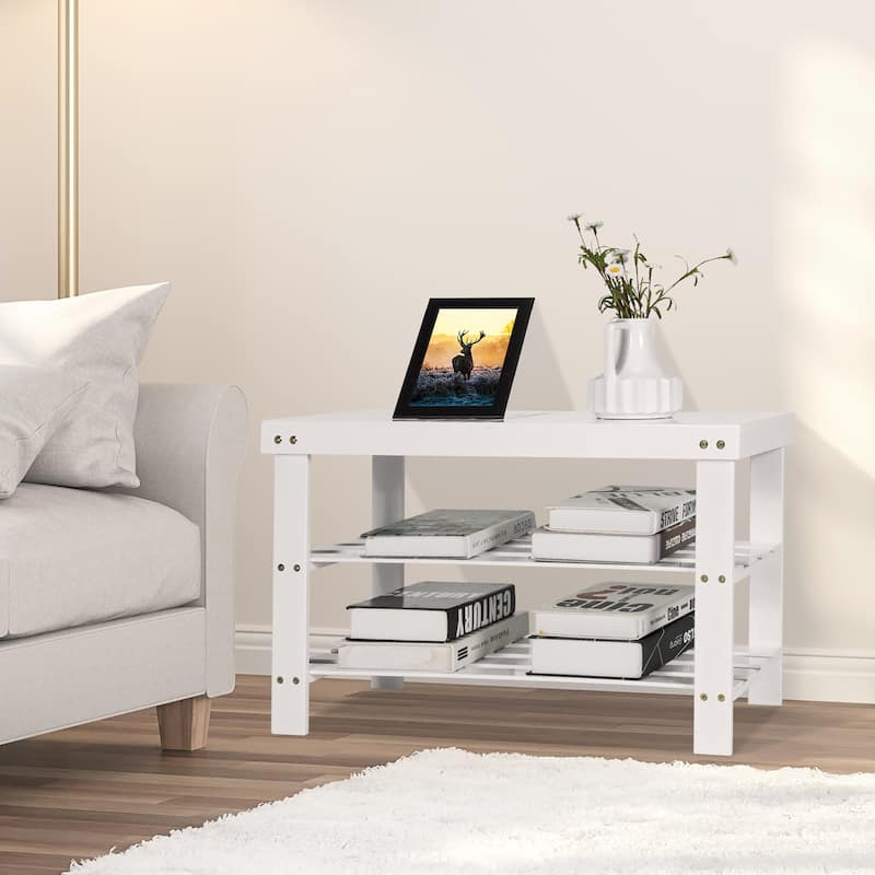 Costway Bamboo Shoe Rack Bench 3-Tier Storage Shelf Holder Home
