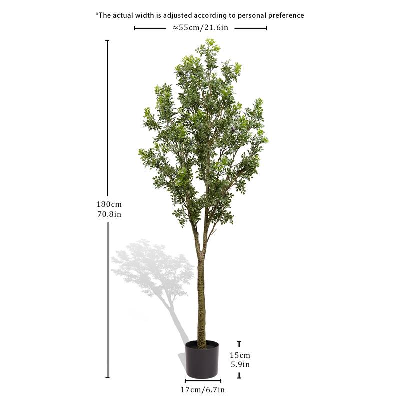 6 FT Artificial Milan Leaf Tree, Fake Potted Milan Leaf Tree with Realistic Leaves, Greenery Potted Plant for Home - Green