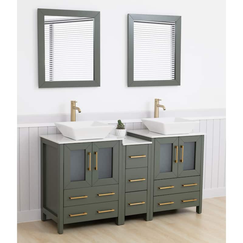 Vanity Art 60" Double Sink Bathroom Vanity Set with Engineered Marble Top and Free Mirror - 60 W X 18.5 D X 31.1 H