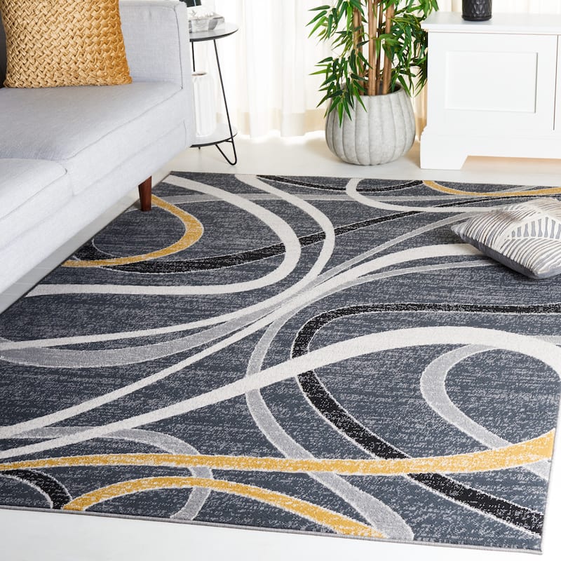 SAFAVIEH Odyssey Thekla Mid-Century Modern Rug - 6'7" Square - Black/Grey Gold