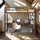 preview thumbnail 2 of 9, Brown+Black Led Loft Bed with Desk and Outlets and Shelves,Twin Size for Kids