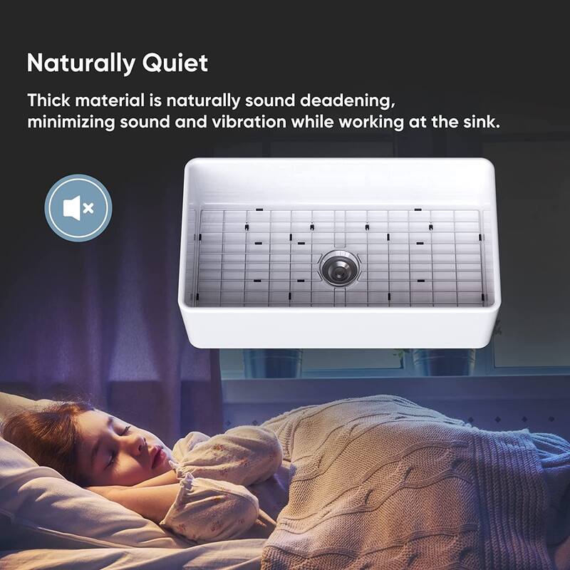 HOROW White Fireclay 33 in. L x 18 in. W Rectangular Single Bowl Farmhouse Apron Kitchen Sink with Grid and Strainer