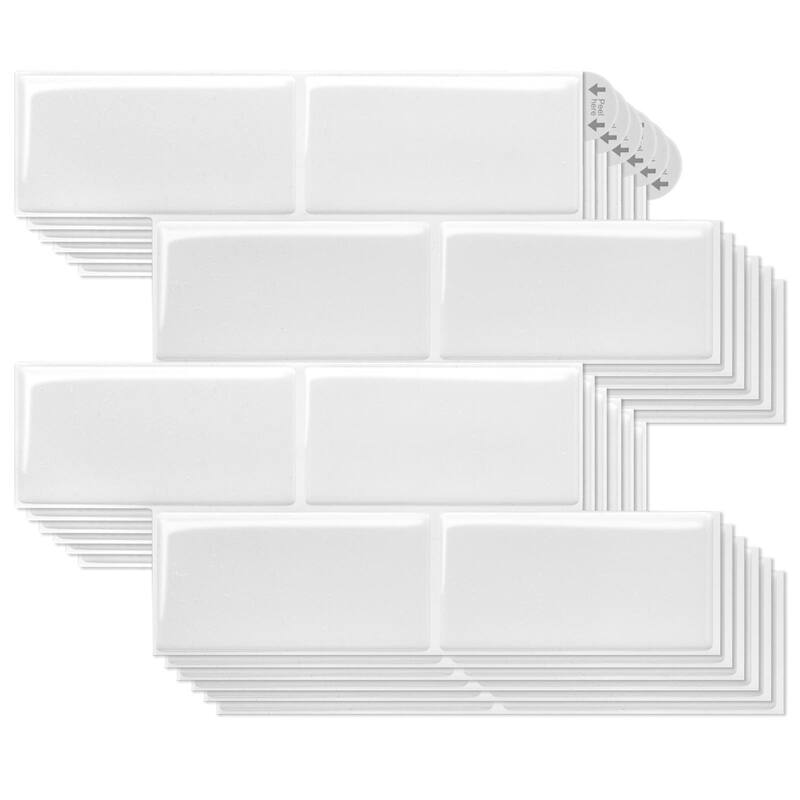 Art3d 10 Pieces Self-adhesive Thickened Backsplash Subway Tiles Green or White - 10.6inch x 12.6inch - White