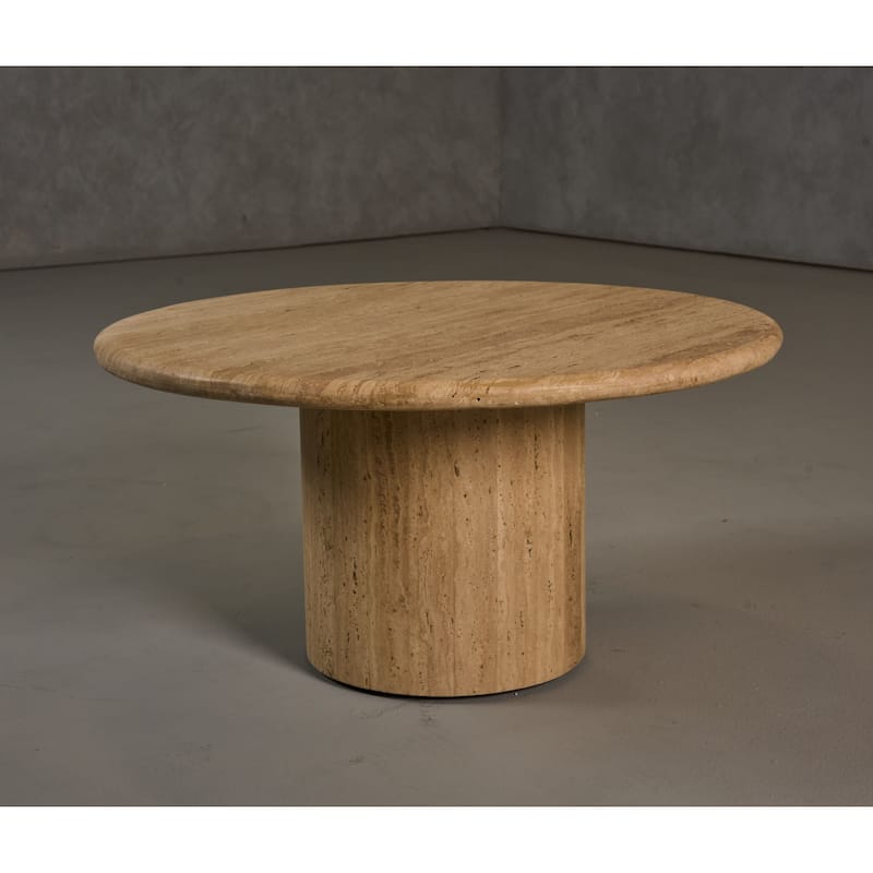 Modrest Lavaca Modern Travertine Marble Round Coffee Table