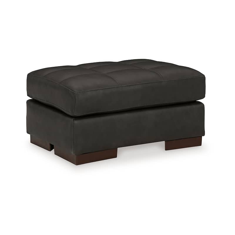 Lenie Ottoman, Tufted Details, Dark Gray Real and Faux Leather 34 Inch