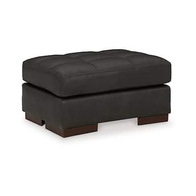 Lenie Ottoman, Tufted Details, Dark Gray Real and Faux Leather 34 Inch