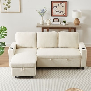 78.7" Comfortable Corduroy L-Shaped Combo Sofa Bed, Living Room ...