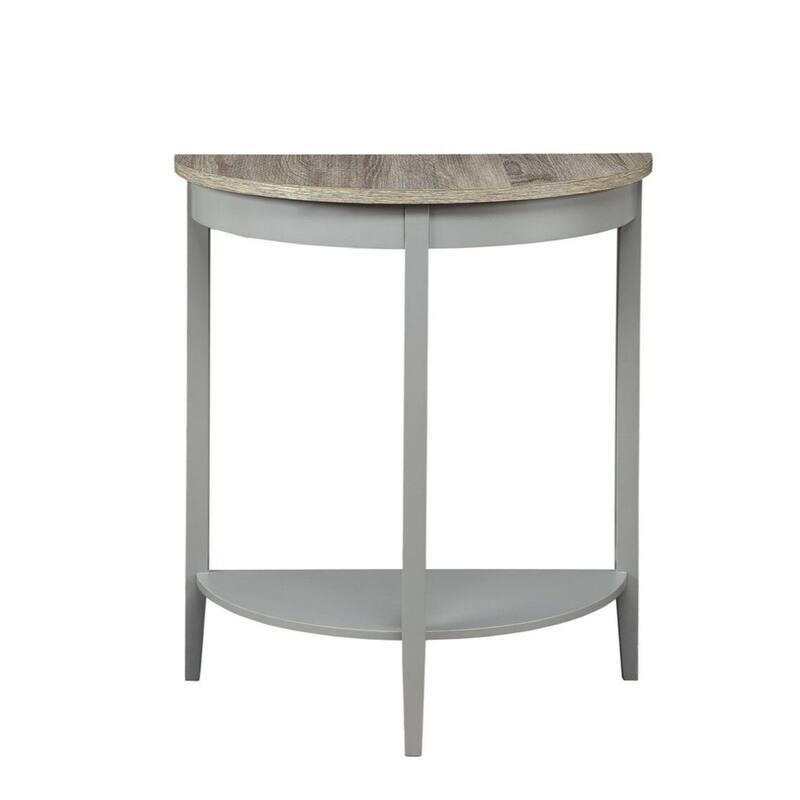 Wooden Half Moon Shaped Console Table with One Open Bottom Shelf - 28 H x 12.8 W x 25.5 L Inches - Oak Brown and Grey