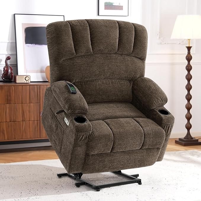 MCombo Power Lift Recliner Chair with Massage and Heat for Big Elderly People, Fabric R7092 (Large-Wide)