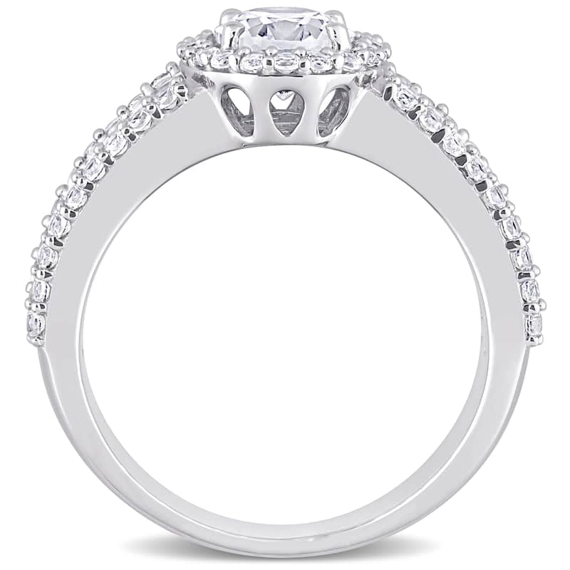 Miadora 10k White Gold 4 3/5ct TGW Oval-cut Created White Sapphire Halo Engagement Ring