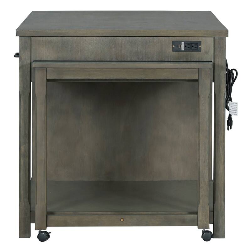 Extendable Kitchen Island with Storage, Multi-Functional Kitchen Cart with Built-In Power Outlets, Retro Kitchen Island