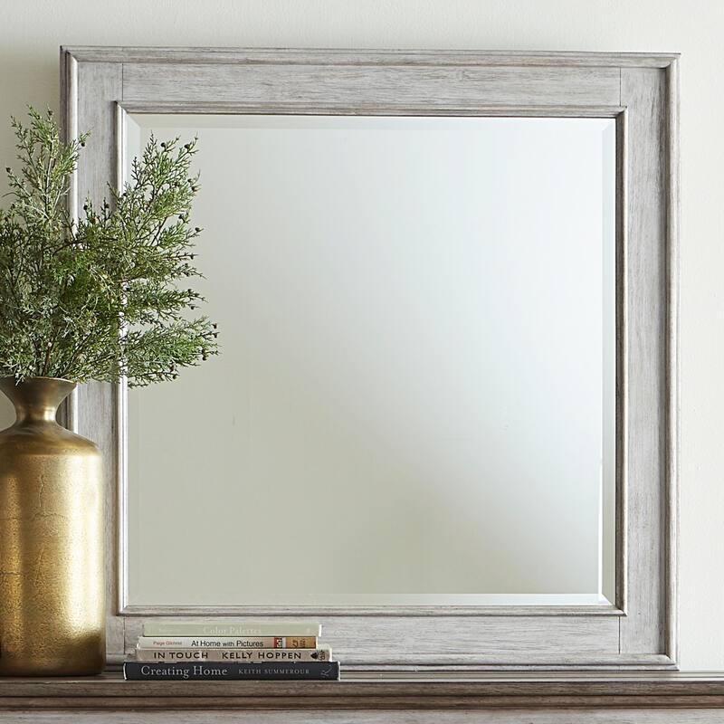 Heartland Antique White Framed Mirror for Bedroom Square 38 x 38 Inches - White/Oak - White/Oak